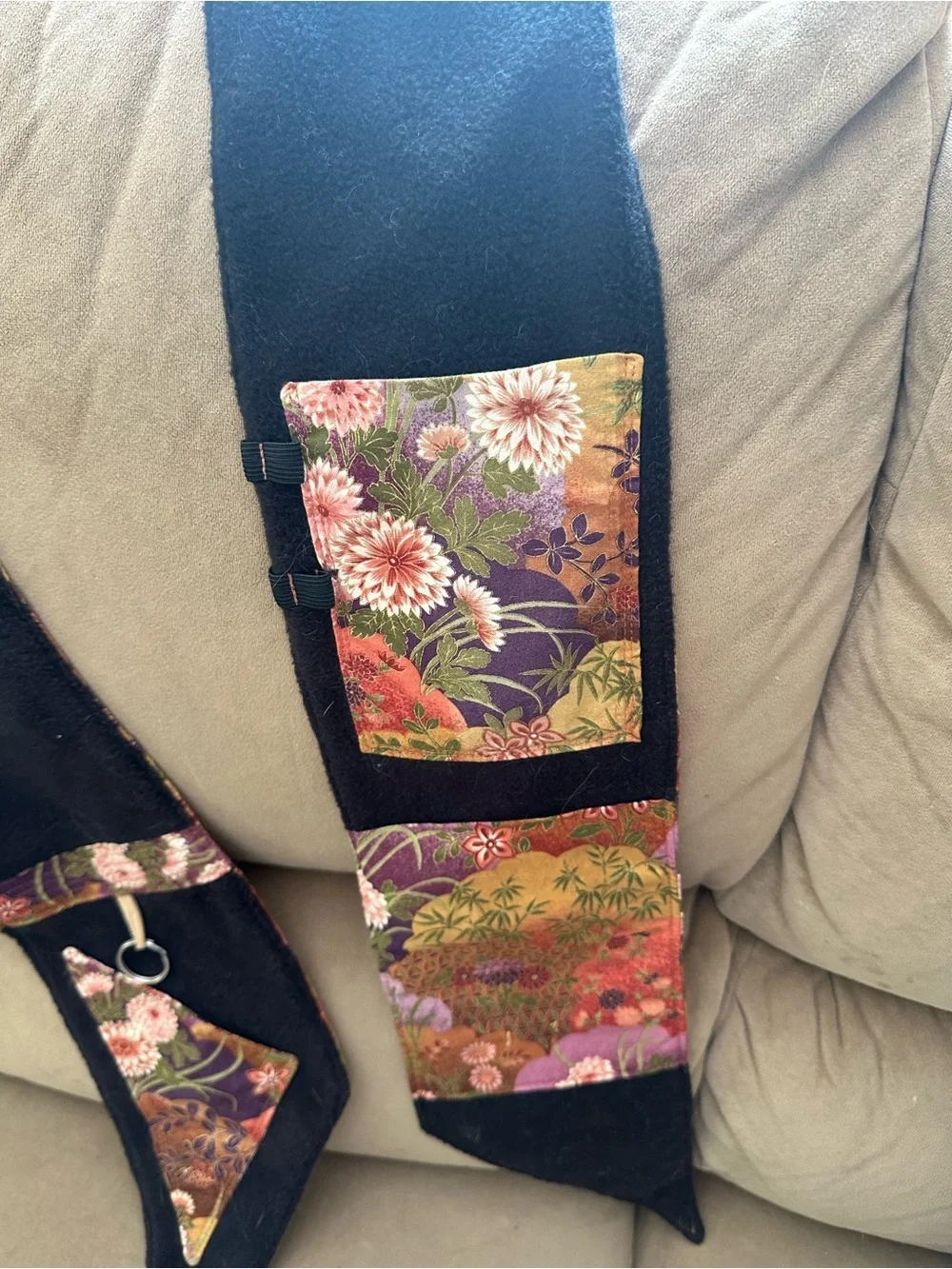 Multi-Color Asian handmade Scarf with inside pockets unique one of a kind